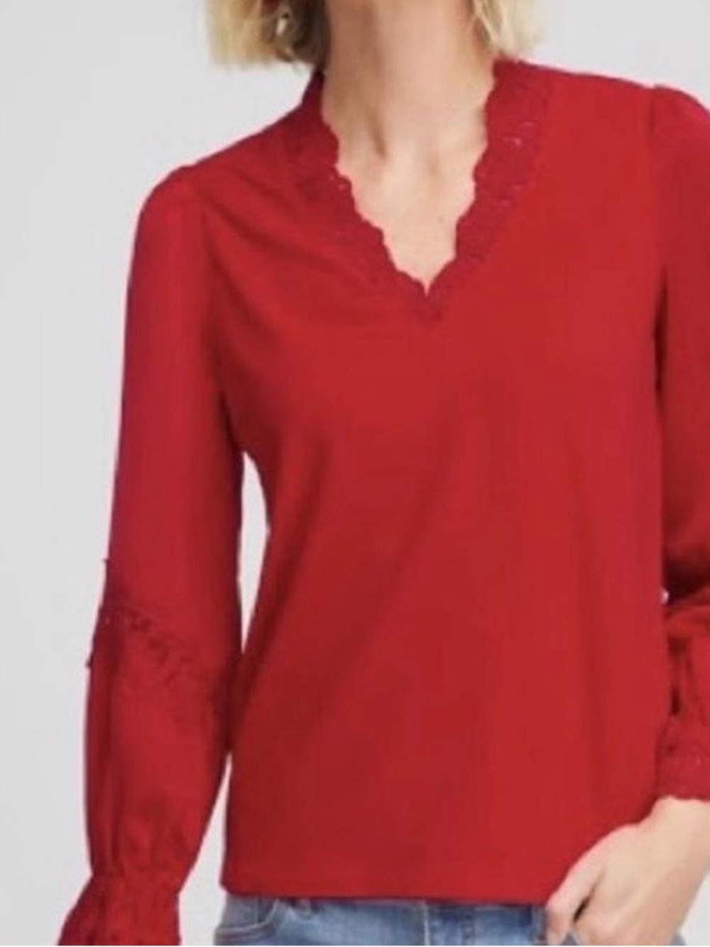 Chico’s Women's Red Lace-Trim V-Neck Top